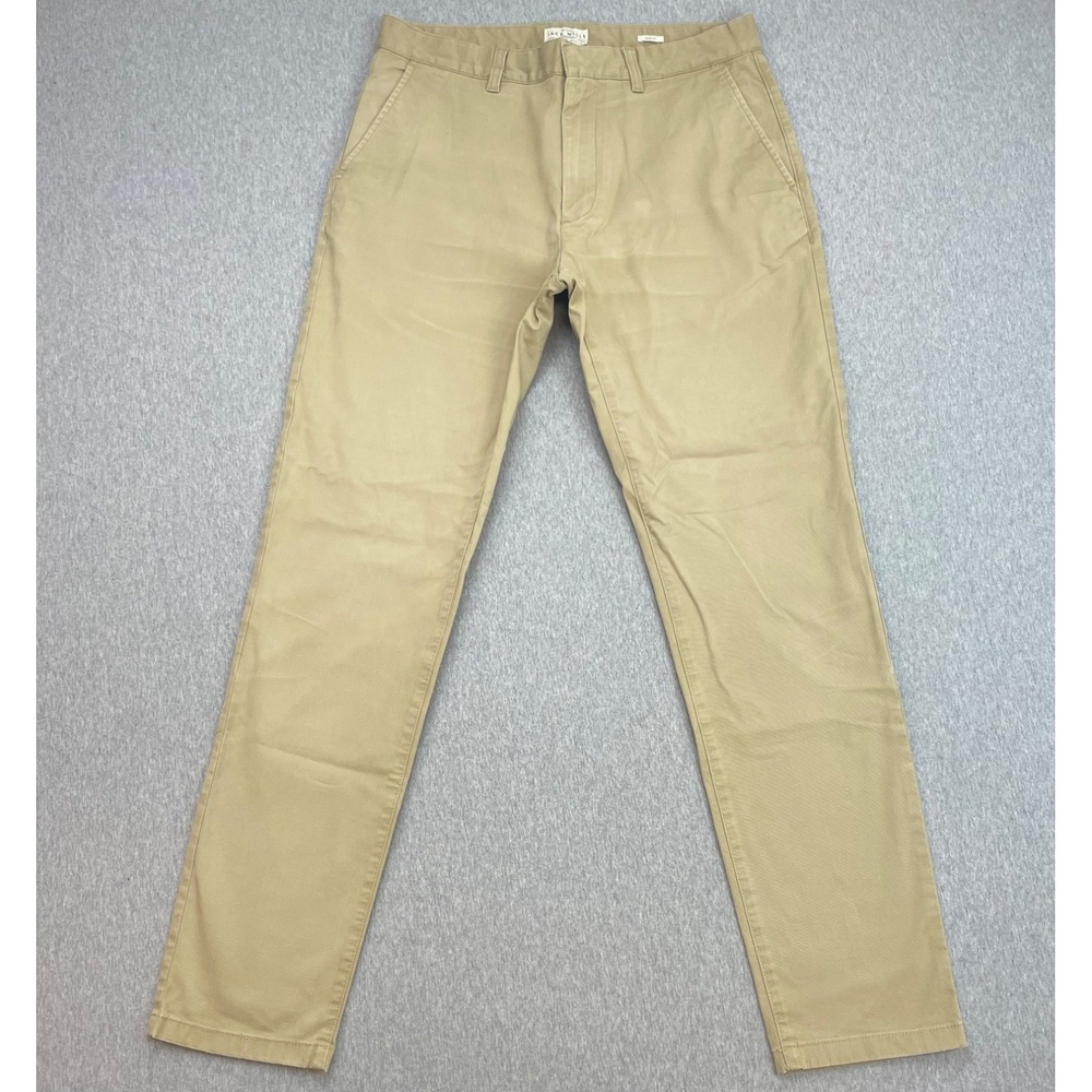 Jack Wills Pants Mens 32R Beige Cotton Blend Stretch Flat Front Slim Fit Chino
